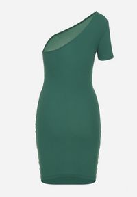 Born2be - Zielona Dopasowana Sukienka na Jedno Ramię Erllemia. Okazja: na imprezę. Kolor: zielony. Długość rękawa: krótki rękaw. Typ sukienki: proste, dopasowane #2