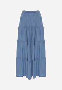 Renee - Niebieska Spódnica Rozkloszowana z Lyocellu High Waist Ozdobiona Falbanami Ravienne. Stan: podwyższony. Kolor: niebieski. Materiał: prążkowany, materiał. Wzór: aplikacja. Sezon: lato #3