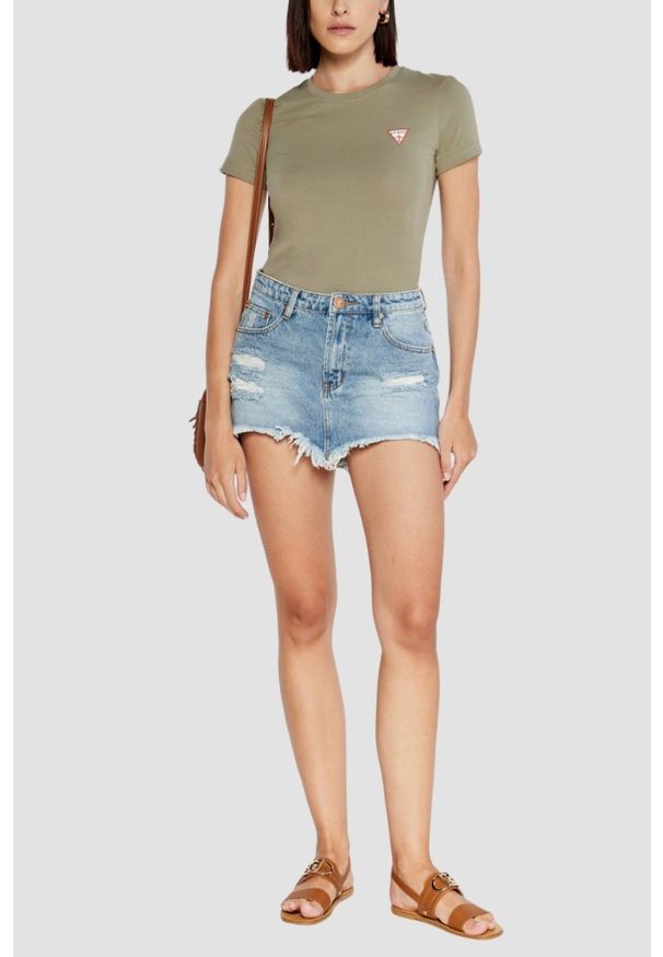 Guess - GUESS Zielony damski t-shirt Mini, Rozmiar L. Kolor: zielony