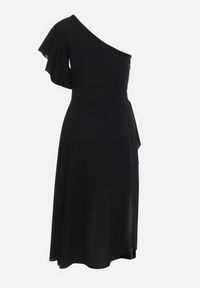 Born2be - Czarna Koktajlowa Sukienka Asymetryczna na Jedno Ramię z Falbankami Vimilora. Typ kołnierza: kołnierz z falbankami. Kolor: czarny. Materiał: materiał. Typ sukienki: asymetryczne. Styl: wizytowy #5