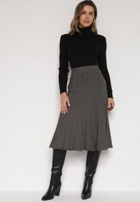 Born2be - Ciemnoszara Rozkloszowana Plisowana Spódnica Dzianinowa Tussana. Okazja: na co dzień. Stan: podwyższony. Kolor: szary. Materiał: dzianina. Styl: casual #7