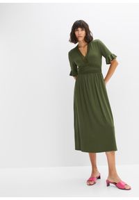 bonprix - Sukienka midi z koronką. Kolor: zielony. Materiał: koronka. Wzór: koronka. Długość: midi #1