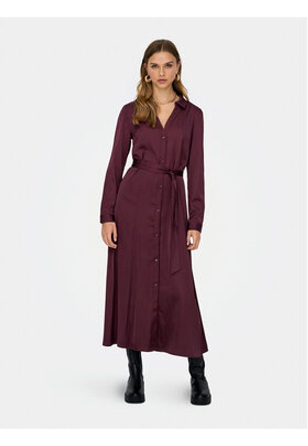only - ONLY Sukienka koszulowa Mika 15361725 Bordowy Regular Fit. Kolor: czerwony. Materiał: syntetyk. Typ sukienki: koszulowe