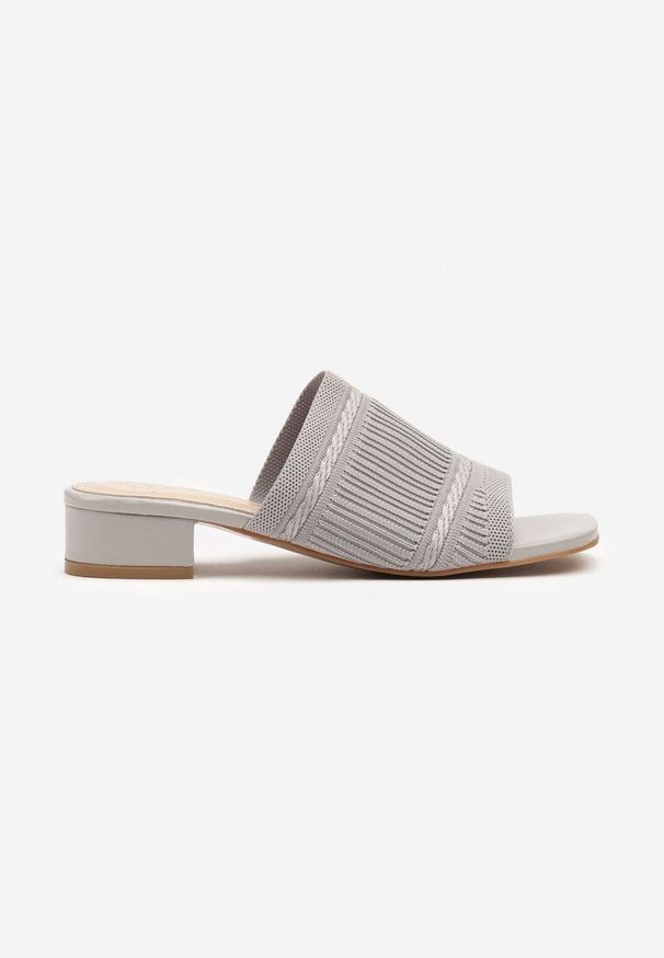 Born2be - Szare Klapki na Obcasie z Tłoczoną Cholewką Dolianne. Okazja: na co dzień. Kolor: szary. Sezon: lato. Obcas: na obcasie. Styl: elegancki, casual. Wysokość obcasa: średni