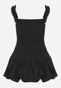 Born2be - Czarna Bawełniana Sukienka Bombka na Ramiączkach z Elastyczną Górą Linarisena. Okazja: na co dzień, na imprezę. Typ kołnierza: kokarda. Kolor: czarny. Materiał: bawełna. Długość rękawa: na ramiączkach. Typ sukienki: bombki. Styl: casual, elegancki #5