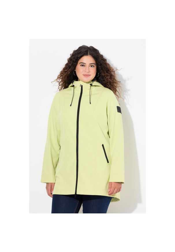 ULLA POPKEN - Damskie Długa kurtka softshell HYPRAR hydrofobowa trapezowy krój. Kolekcja: plus size. Kolor: wielokolorowy, żółty, zielony. Materiał: poliester, materiał, elastan. Długość: długie. Sport: turystyka piesza