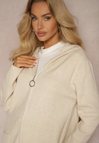 Renee - Jasnobeżowy Kardigan z Wiskozą i Bawełną Zapianany na Suwak z Kieszeniami i Kapturem Merikka. Okazja: na co dzień. Kolor: beżowy. Materiał: bawełna, wiskoza. Długość rękawa: długi rękaw. Długość: długie. Styl: casual, elegancki