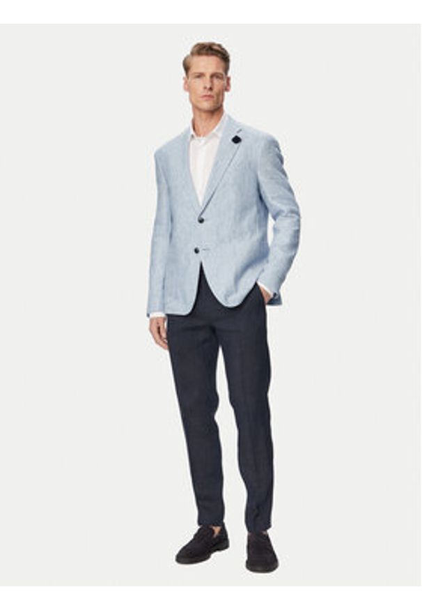 JOOP! Marynarka Hoverest 30102592 Niebieski jasny Slim Fit. Kolor: niebieski. Materiał: len