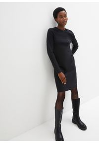 bonprix - Sukienka shirtowa w fasonie o linii litery A, z ciężkiej bawełny, dł. do kolan. Kolor: czarny. Materiał: bawełna. Długość rękawa: długi rękaw. Długość: midi #1