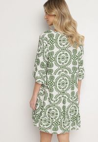 Born2be - Zielona Bawełniana Sukienka Rozkloszowana z Guzikami Janisse. Okazja: na co dzień. Kolor: zielony. Materiał: bawełna. Typ sukienki: rozkloszowane, proste. Styl: klasyczny, casual, elegancki #7