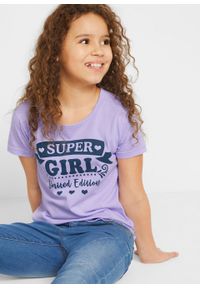 T-shirt dziewczęcy (2 szt.), bawełna organiczna bonprix jasny fioletowy - ciemnoniebieski. Kolor: fioletowy. Materiał: bawełna. Wzór: nadruk #5