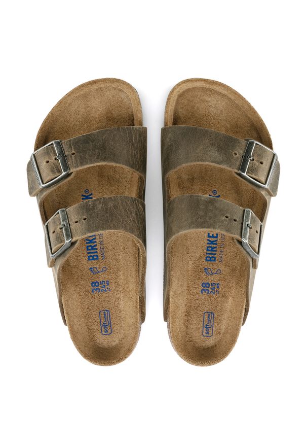 Birkenstock - BIRKENSTOCK ARIZONA FL WB FADED Klapki męskie khaki. Okazja: na co dzień, na spacer, do pracy. Kolor: zielony. Styl: casual