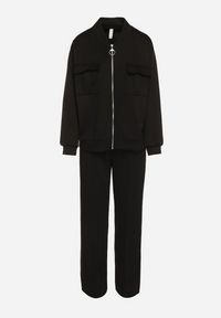 Born2be - Czarny Bawełniany Komplet Dresowy Bluza na Suwak i Spodnie Tevrisa. Kolor: czarny. Materiał: bawełna, dresówka. Sport: turystyka piesza #4