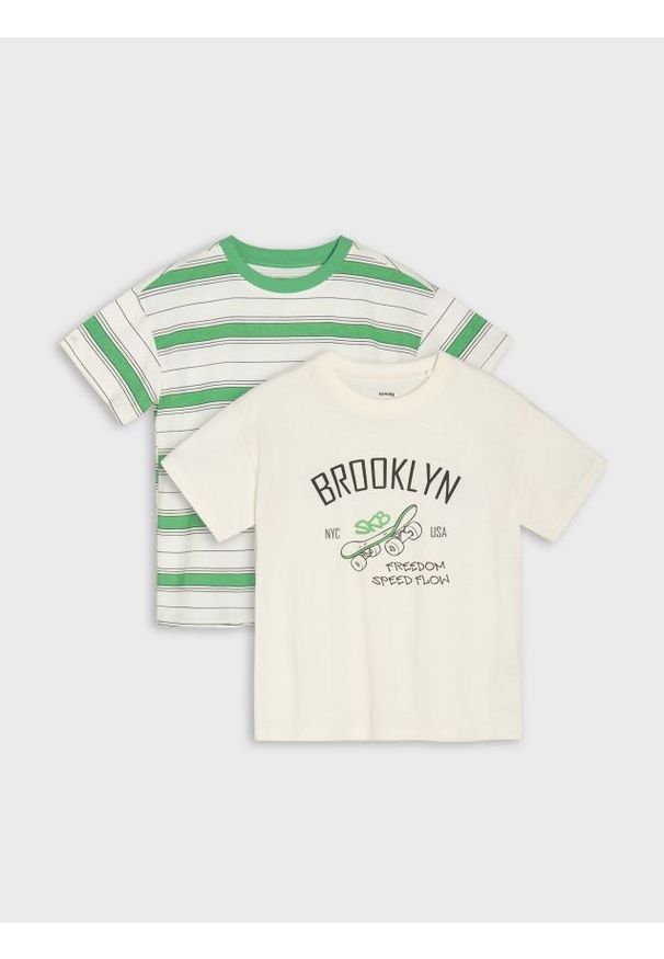 Sinsay - Bawełniana koszulka 2 pack - kremowy. Kolor: kremowy. Materiał: bawełna