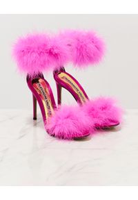 ALEXANDRE VAUTHIER - Różowe sandały na szpilce z piórami. Zapięcie: pasek. Kolor: różowy, wielokolorowy, fioletowy. Wzór: aplikacja, paski. Obcas: na szpilce #7