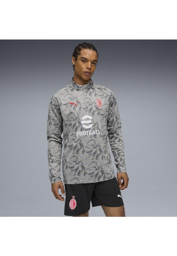 Puma - Męska bluza przedmeczowa z zamkiem 1/4 AC Milan PUMA Smokey Gray White. Kolor: szary, biały, wielokolorowy. Sport: piłka nożna