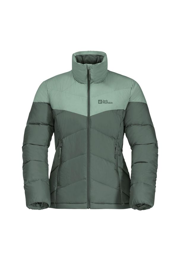 Kurtka puchowa damska Jack Wolfskin Herzberg Down. Kolor: zielony. Materiał: puch. Sport: turystyka piesza