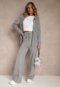 Renee - Ciemnoszary Dzianinowy Komplet Dresowy z Wełną Bluza z Kapturem i Spodnie Essana. Kolor: szary. Materiał: dzianina, dresówka, wełna #4