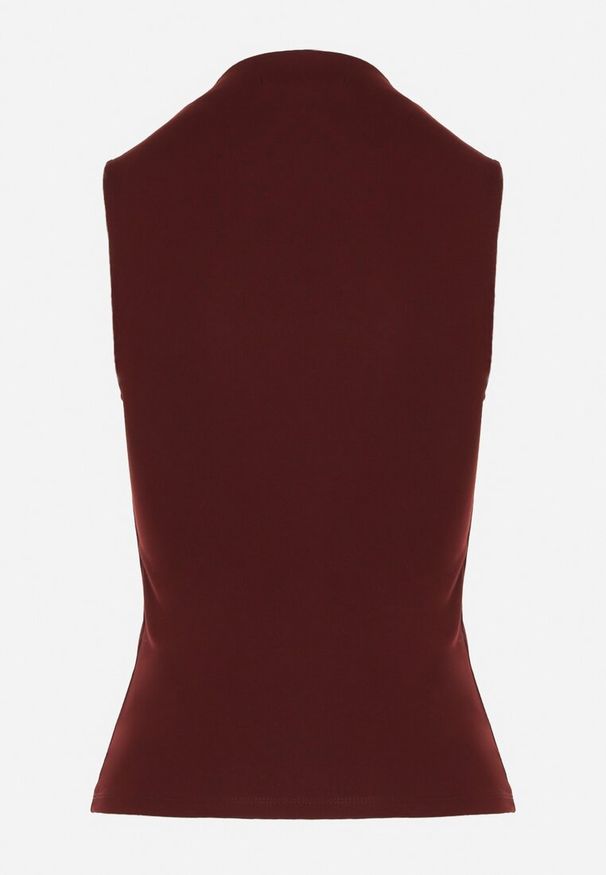 Born2be - Bordowy Bawełniany Top o Dopasowanym Kroju z Półgolfem Unarisa. Okazja: na co dzień, na spotkanie biznesowe. Kolor: czerwony. Materiał: bawełna. Styl: biznesowy, klasyczny, casual