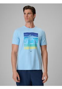 4f - 4F T-shirt regular z nadrukiem męski - niebieski XXL. Okazja: na co dzień. Kolor: niebieski. Materiał: bawełna, dzianina. Wzór: nadruk. Styl: wakacyjny, casual, klasyczny #1