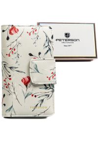 Portfel damski Peterson PTN 76116-F8 wzór 7. Materiał: skóra ekologiczna. Wzór: aplikacja, kwiaty, nadruk