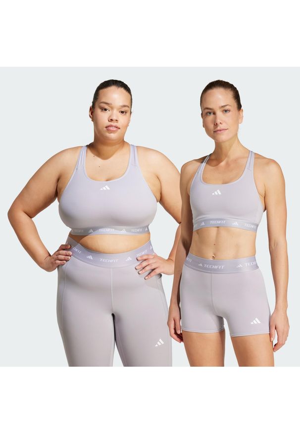 Adidas - Biustonosz Techfit Medium-Support. Kolor: szary. Materiał: materiał. Technologia: Techfit (Adidas). Sport: fitness