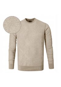 Męski Sweter Bawełniany, Delikatna Faktura Materiału - Pako Jeans - Beżowy. Kolor: beżowy, brązowy, wielokolorowy. Materiał: bawełna. Styl: elegancki, klasyczny #4