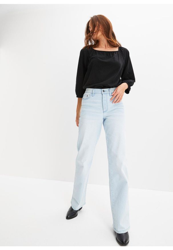 bonprix - Bluzka z czystej bawełny organicznej. Typ kołnierza: dekolt w karo. Kolor: czarny. Materiał: bawełna