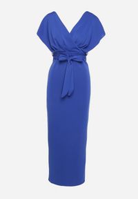 Born2be - Granatowa Wieczorowa Sukienka z Kopertowym Dekoltem i Rozcięciem z Materiałowym Paskiem Vorni. Okazja: na co dzień. Kolor: niebieski. Materiał: materiał. Typ sukienki: kopertowe. Styl: wizytowy #5