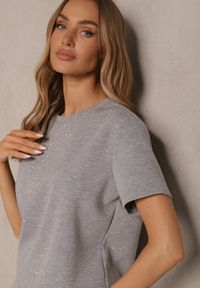 Renee - Szary T-shirt z Wiskozą i Cyrkoniami Erritia. Okazja: na co dzień. Kolor: szary. Materiał: wiskoza. Styl: elegancki, casual #3