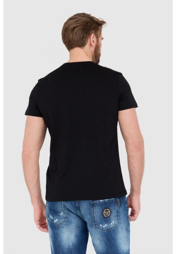 Balmain - BALMAIN Czarny t-shirt męski ze srebrnym logo. Kolor: czarny