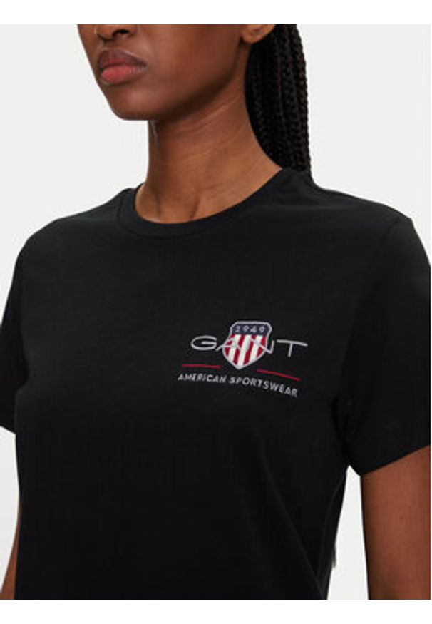 GANT - Gant T-Shirt Bisiklet Yaka 4200277 Czarny Regular Fit. Kolor: czarny. Materiał: bawełna