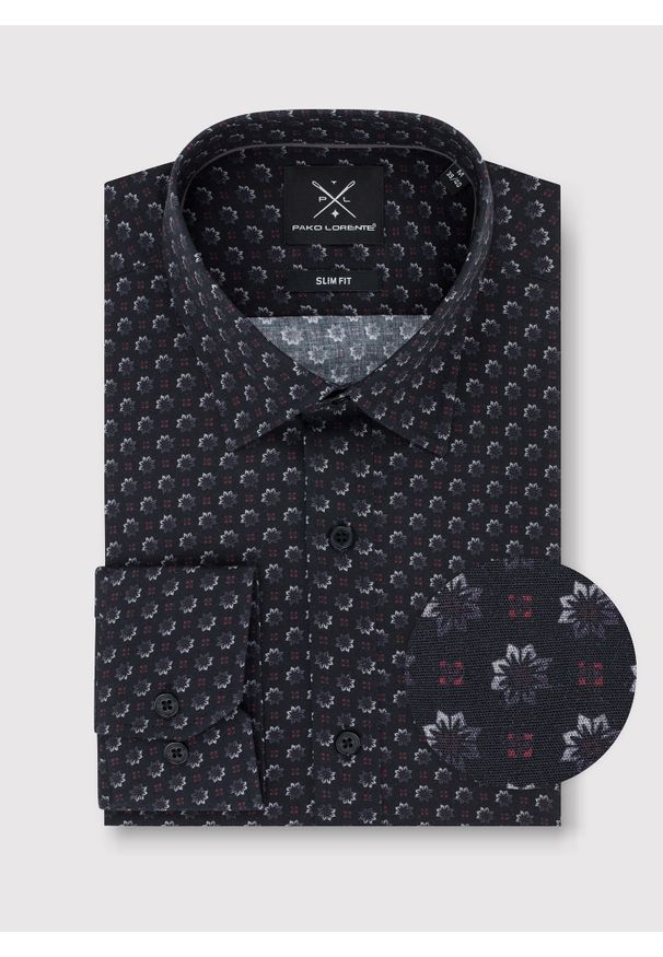 Pako Lorente - PAKO LORENTE – Koszula męska we wzorki długi rękaw. Okazja: na co dzień. Materiał: bawełna, elastan. Długość rękawa: długi rękaw. Długość: długie. Styl: casual