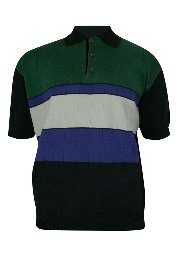 Kings - Koszulka POLO, Granatowo-Zielono-Chabrowa Dresowa, Dziergana, Męska, Krótki Rękaw, T-shirt -KINGS. Okazja: na co dzień. Typ kołnierza: polo. Kolor: niebieski. Materiał: bawełna, akryl. Długość rękawa: krótki rękaw. Długość: krótkie. Wzór: paski, prążki. Styl: casual
