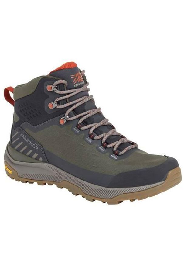 Buty trekkingowe męskie Karrimor Peregrine. Wysokość cholewki: za kostkę. Zapięcie: sznurówki. Kolor: zielony. Materiał: guma, materiał, syntetyk. Szerokość cholewki: normalna. Sport: turystyka piesza