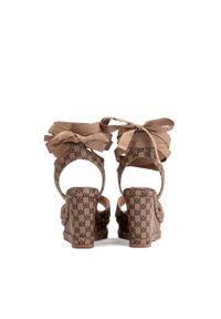 Kazar - Brązowo-czarne wiązane sandały na koturnie. Zapięcie: pasek. Kolor: brązowy. Materiał: skóra. Sezon: lato. Obcas: na koturnie #3
