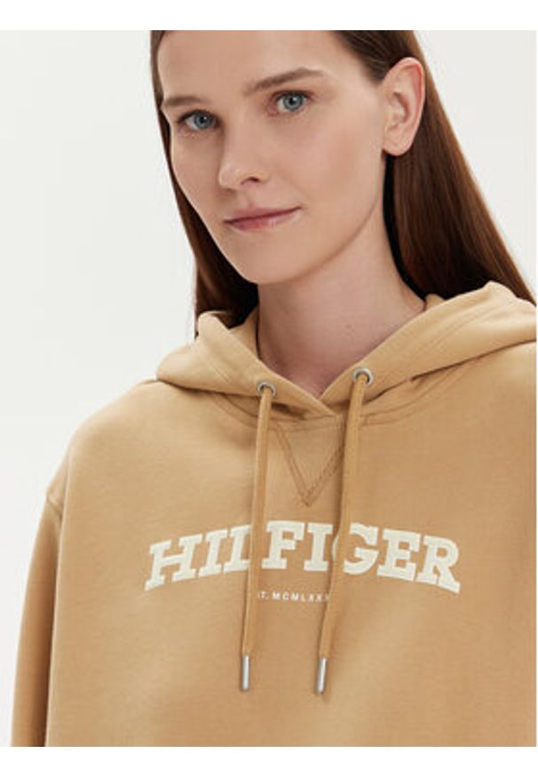 TOMMY HILFIGER - Tommy Hilfiger Bluza Monotype Flock WW0WW41236 Beżowy Relaxed Fit. Kolor: beżowy. Materiał: bawełna