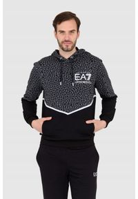 EA7 Emporio Armani - EA7 Męska czarno-szara bluza z kapturem w moro, Rozmiar M. Typ kołnierza: kaptur. Kolor: czarny. Wzór: moro