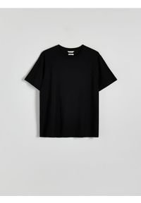 Reserved - T-shirt regular z tkaniny bambusowej - czarny. Kolor: czarny. Materiał: tkanina #1