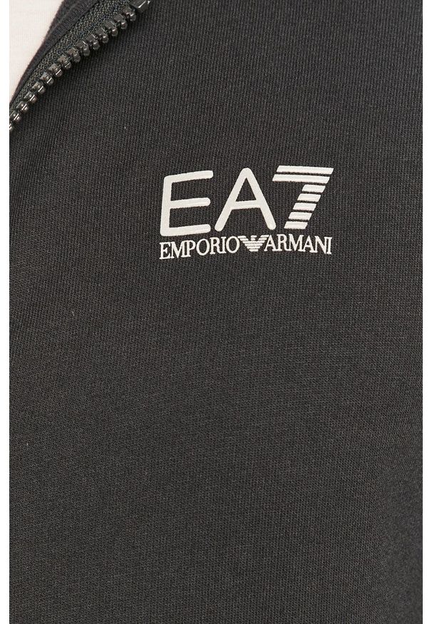 EA7 Emporio Armani Bluza męska kolor granatowy z kapturem z nadrukiem. Okazja: na co dzień. Typ kołnierza: kaptur. Kolor: niebieski. Materiał: dzianina. Wzór: nadruk. Styl: casual
