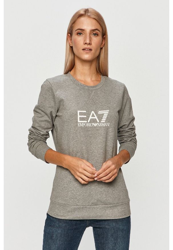 EA7 Emporio Armani - Bluza. Okazja: na co dzień. Kolor: szary. Wzór: nadruk. Styl: casual