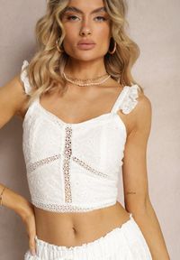Renee - Biały Boho Komplet Top Koronkowy na Ramiączkach Spódnica z Gumką w Pasie Evoolia. Kolor: biały. Materiał: koronka #3