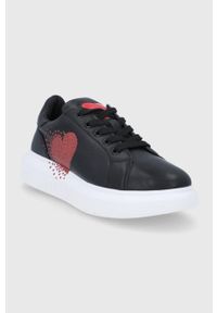 Love Moschino buty skórzane kolor czarny na platformie. Nosek buta: okrągły. Zapięcie: sznurówki. Kolor: czarny. Materiał: skóra. Obcas: na platformie #5