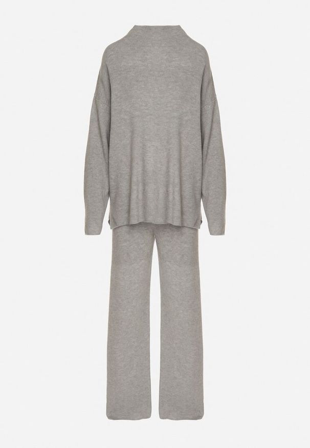 Born2be - Ciemnoszary Dzianinowy Komplet z Wełną Spodnie i Sweter Tesira. Kolor: szary. Materiał: wełna, dzianina