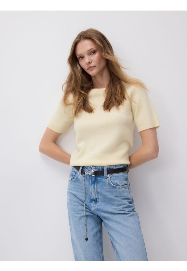 Reserved - Jeansy z paskiem - turkusowy. Kolor: turkusowy