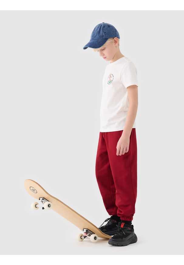 4f - 4F T-shirt regular z nadrukiem chłopięcy - biały 158 (12-13 lat). Okazja: na co dzień. Kolor: biały. Materiał: dzianina, jersey, bawełna. Długość rękawa: krótki rękaw. Długość: krótkie. Wzór: nadruk. Sezon: lato. Styl: casual, klasyczny, sportowy