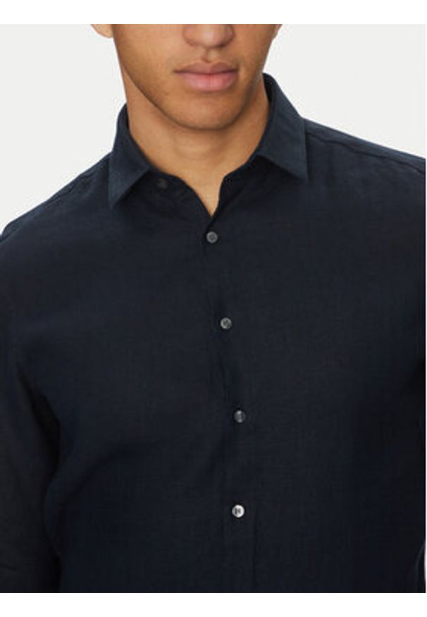 Calvin Klein Koszula K10K109286 Granatowy Slim Fit. Kolor: niebieski. Materiał: len