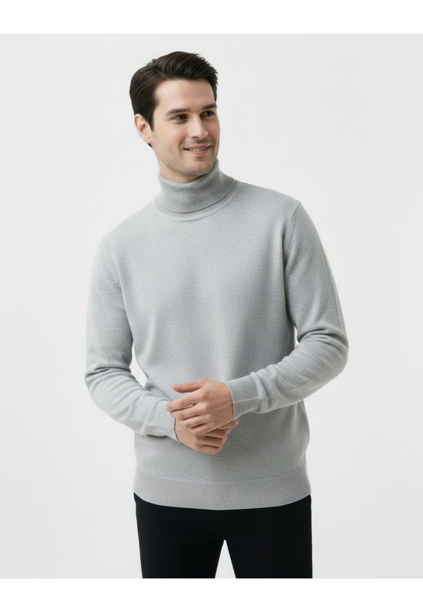 Elegancki Golf Męski - Brave Soul - Gołębi Kolor. Typ kołnierza: golf. Kolor: szary. Materiał: bawełna, akryl. Sezon: zima, jesień. Styl: elegancki