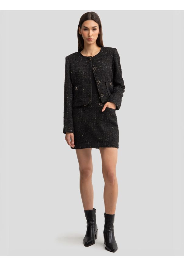 Big-Star - Spódnica damska mini z dodatkiem wełny czarna Felicia 906. Kolor: czarny. Materiał: wełna. Sezon: zima, jesień. Styl: klasyczny, elegancki