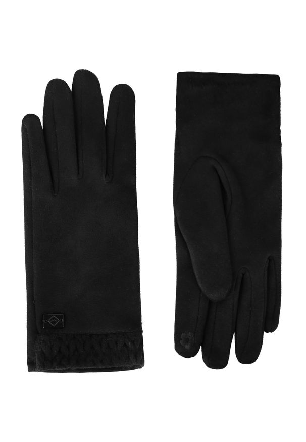 Volcano - Eleganckie rękawiczki H-BRANDY. Kolor: czarny. Materiał: dzianina, welur, materiał. Wzór: gładki. Sezon: zima. Styl: elegancki